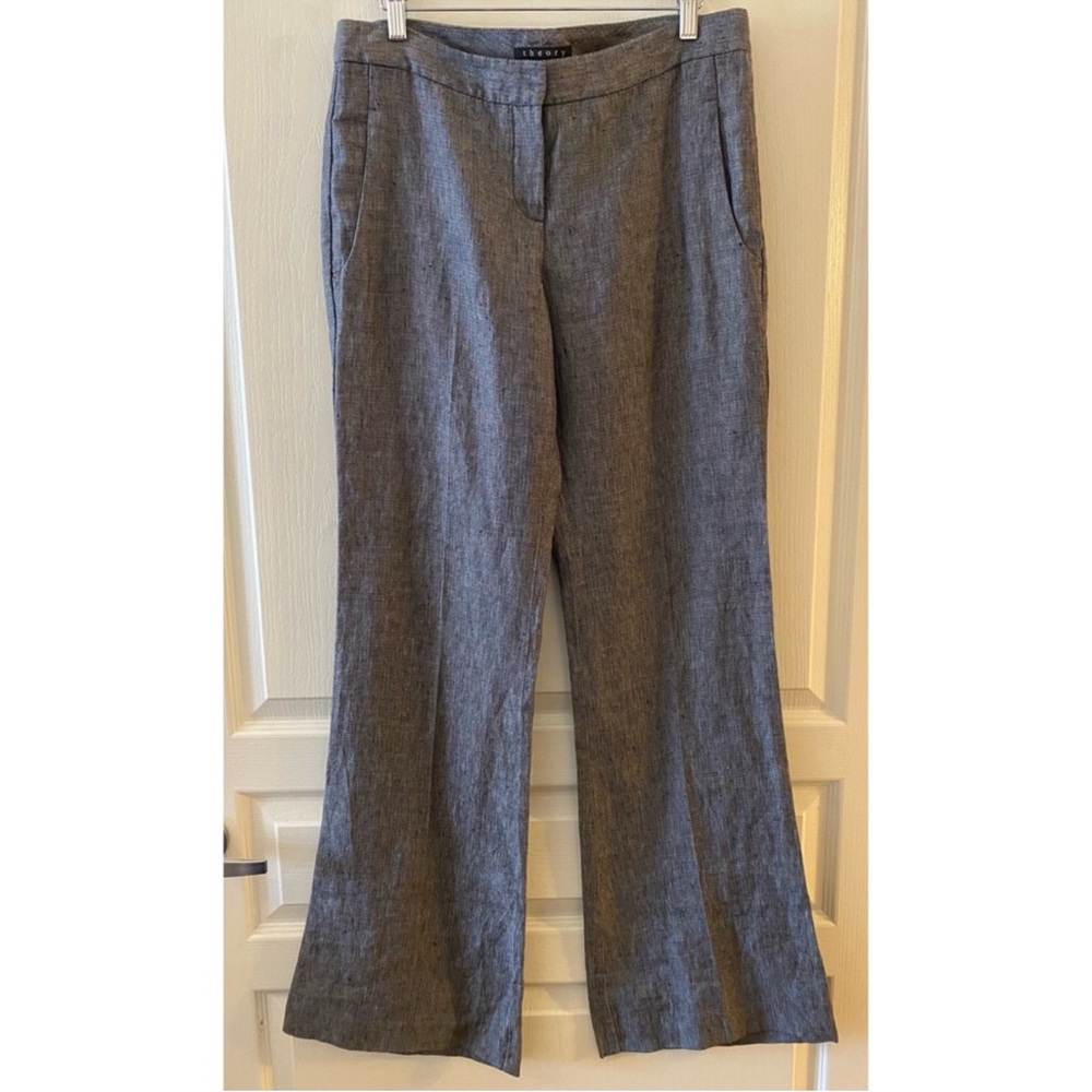 THEORY 100% Linen Flare Pants - 8